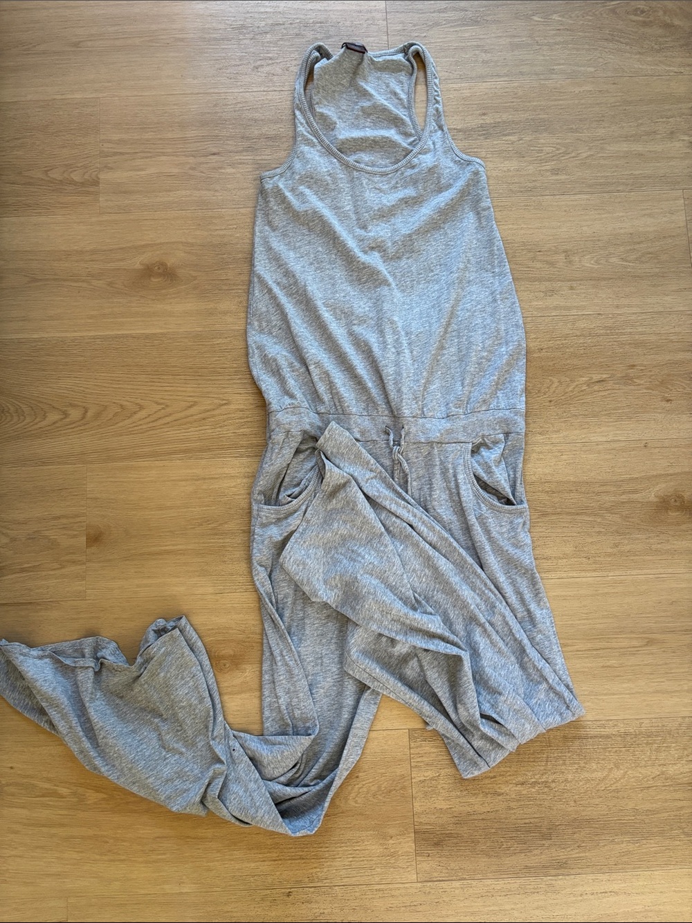 bobi Light Grey Sleeveless Jumpsuit with Drawstring Waist